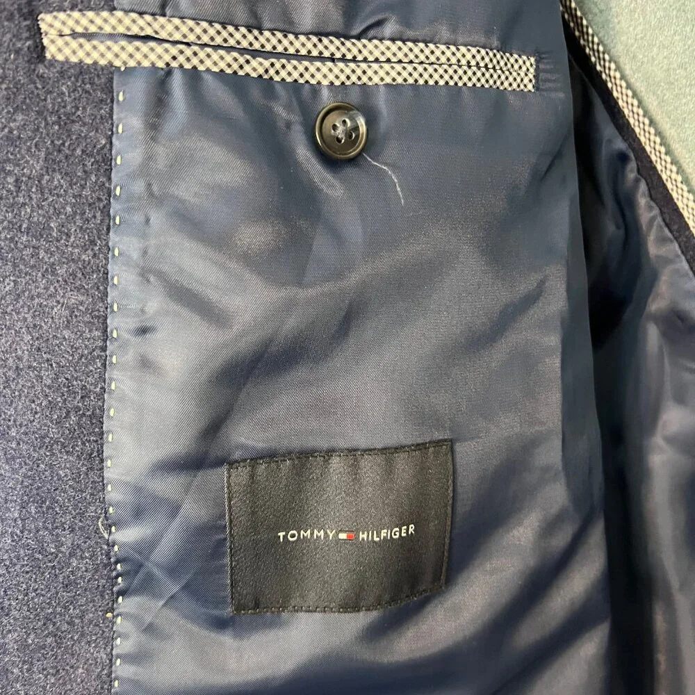 Tommy Hilfiger Overcoat Navy Blue Felt Mens Size 44‎ Short Coat Jacket 44S